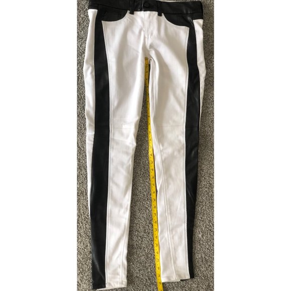 White Skinny Jeans with Black Faux Leather Trim - Picture 7 of 13